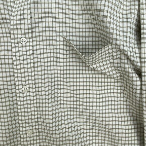 Croft & Barrow Shirt Mens 16 White Tan Check Button Up Wrinkle Free Long Sleeve - Picture 5 of 12
